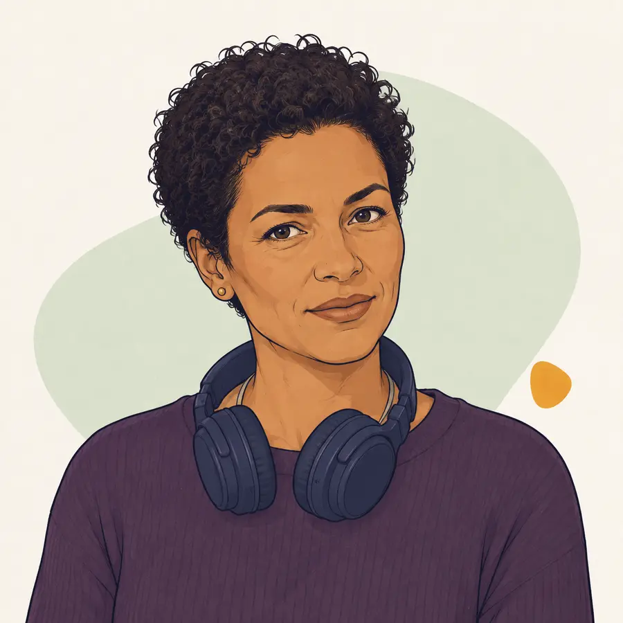 Klara – Podcast-Moderation und kritische Fragen Illustrationsportrait von Klara, KI-Arbeitsrolle für Podcast-Moderation und kritische Fragen