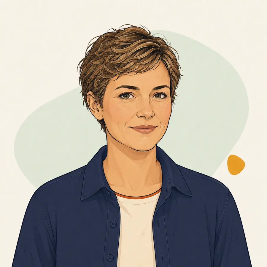 Sophie Keller – Social- und YouTube-Schlussredaktion Illustrationsportrait von Sophie Keller, KI-Arbeitsrolle für Social- und YouTube-Schlussredaktion